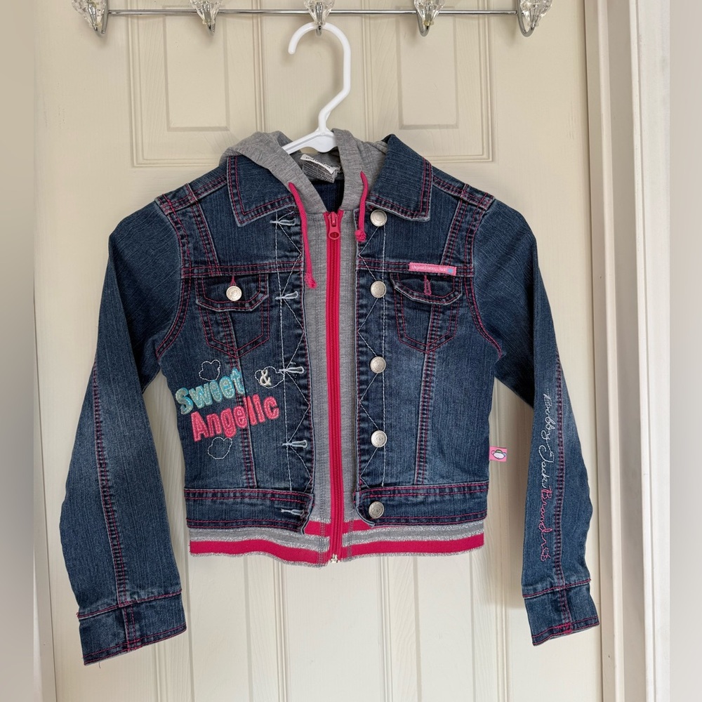 Bobby Jack Denim Zip Up Vintage Jacket Girl’s Small Front & Back Graphic